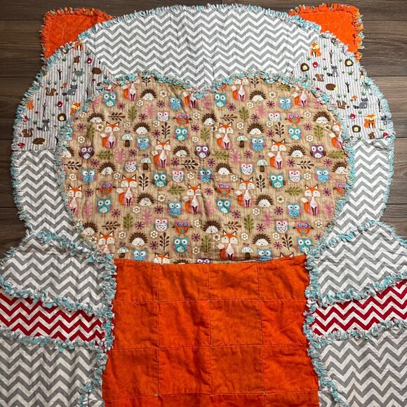 Handcrafted Quilted Owl Blanket Multicolor Woodland Patchwork Print 47in X 58 in - Picture 12 of 13